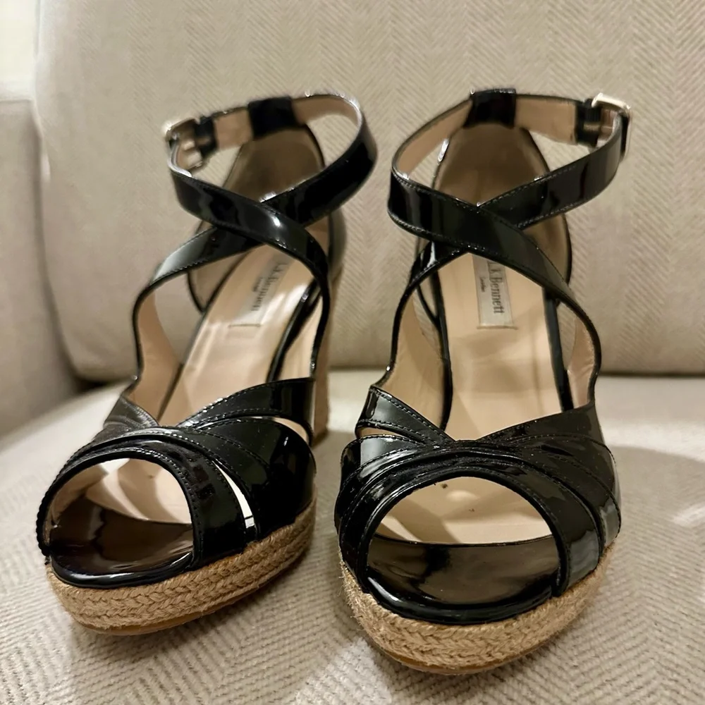 LK Bennett Black Patent Espadrille Wedges 39.5